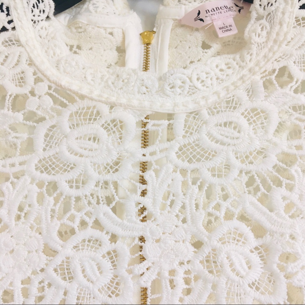 Nanette Lepore cream lace sleeveless blouse size large - Picture 5 of 8